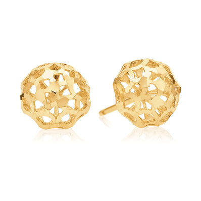9ct Yellow Gold Cut Out Ball  Stud Earrings