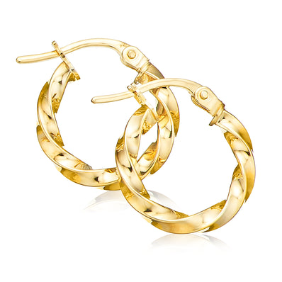 9ct Yellow Gold 10mm Twist  Hoop Earrings