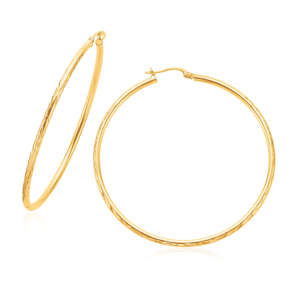 9ct Yellow Gold 45x2mm Diamond Cut  Hoop Earrings