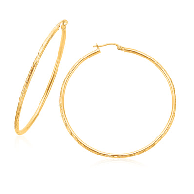 9ct Yellow Gold 45x2mm Diamond Cut  Hoop Earrings