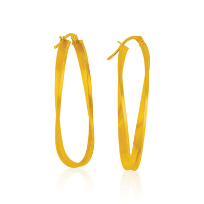 9ct Yellow Gold Long Twist Hoop Earrings