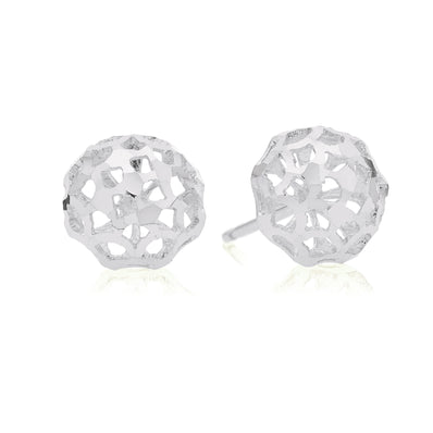 9ct White Gold Cut Out Ball  Stud Earrings