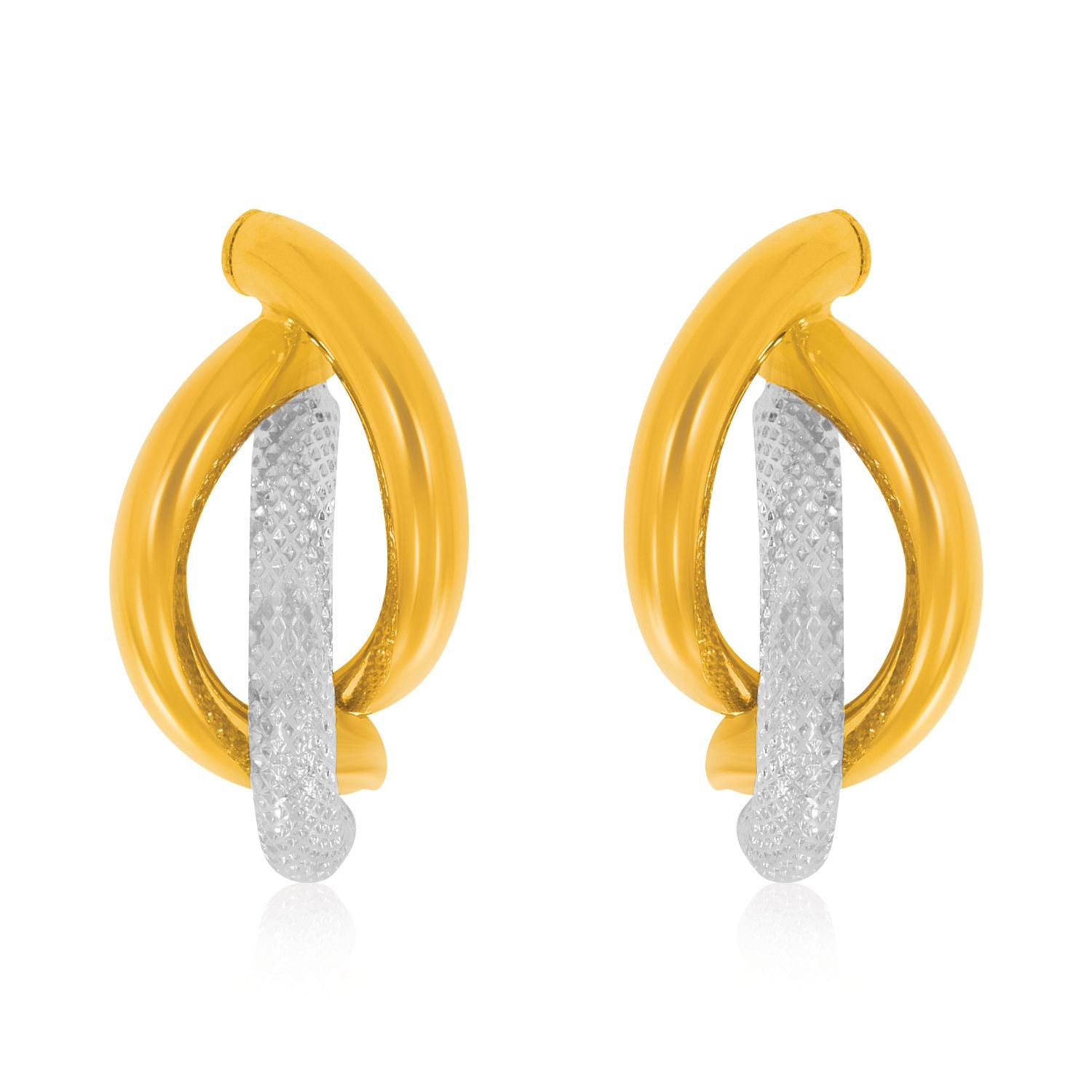 9ct Yellow and White Gold Mesh & Polished Hoop Earrings