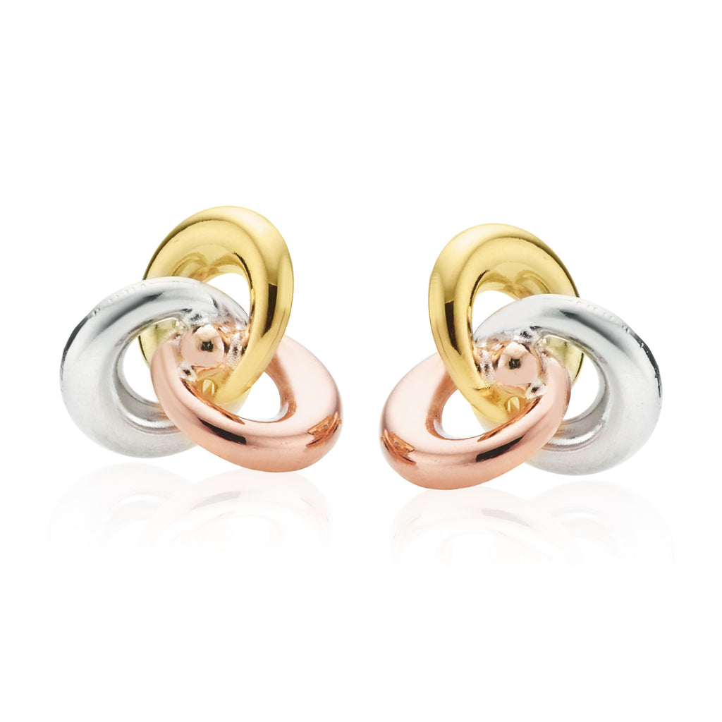 9ct Three Tone Gold Knot  Stud Earrings