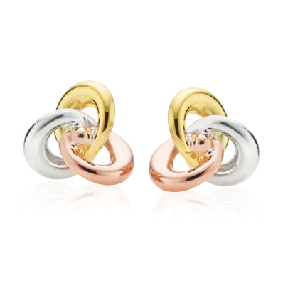 9ct Three Tone Gold Knot  Stud Earrings