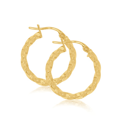 9ct Yellow Gold 15mm Twist  Hoop Earrings