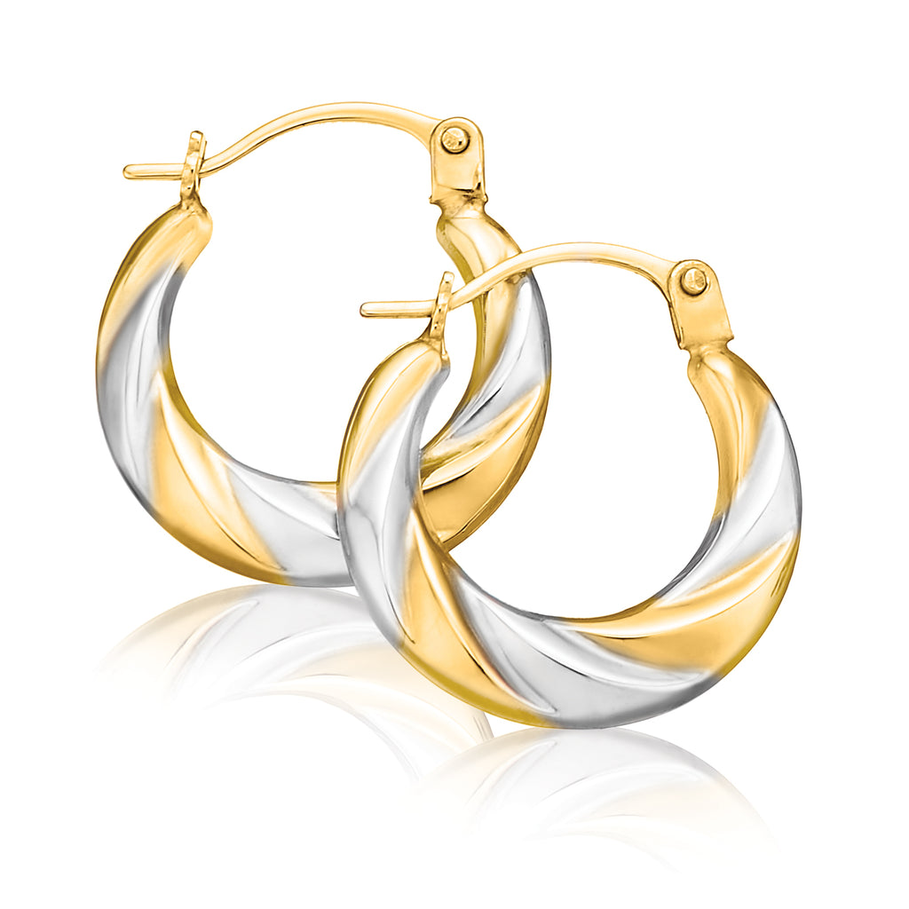 9ct Two Tone Gold Patterned  Hoop Earrings