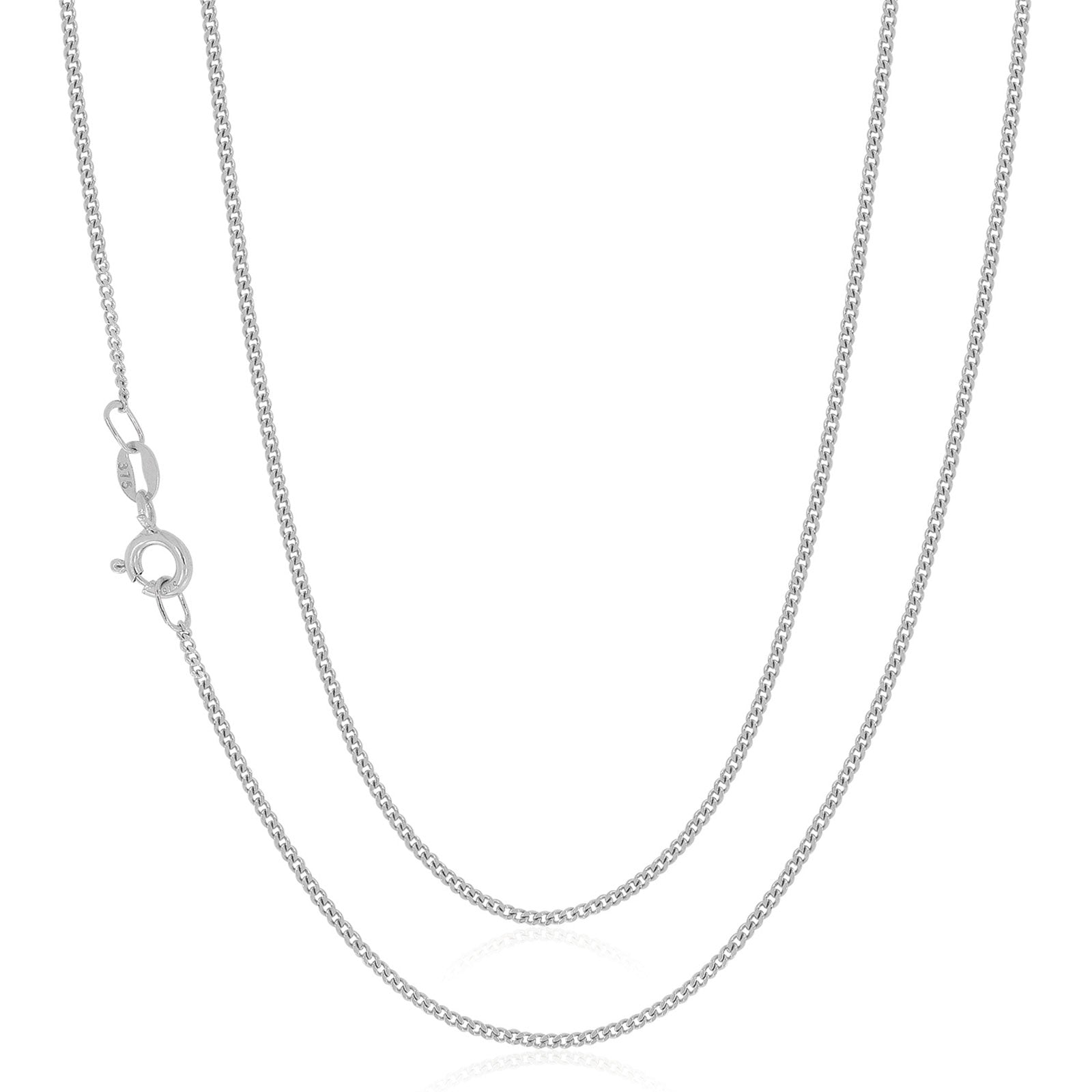 9ct White Gold 45cm Diamond Cut Curb Chain