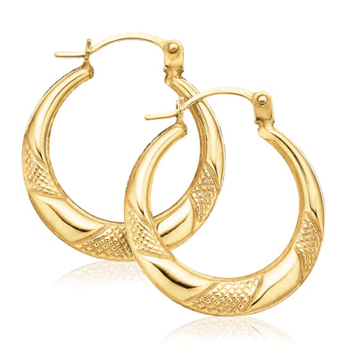 9ct Yellow Gold 16mm Polished Patterned  Hoop Earrings