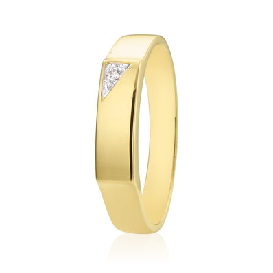 9ct Yellow Gold & Diamond Set Corner Design Mens Ring