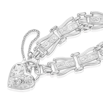 Sterling Silver 19cm Gate Bracelet with Heart Padlock