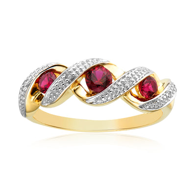 9ct Yellow Gold Round Brilliant Cut Created Ruby & Diamond Set Ring