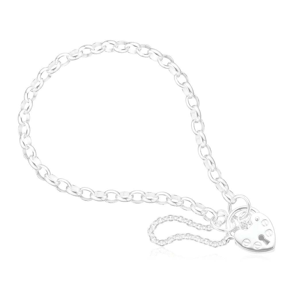 Sterling Silver 14.5cm Oval Belcher Baby Padlock Bracelet