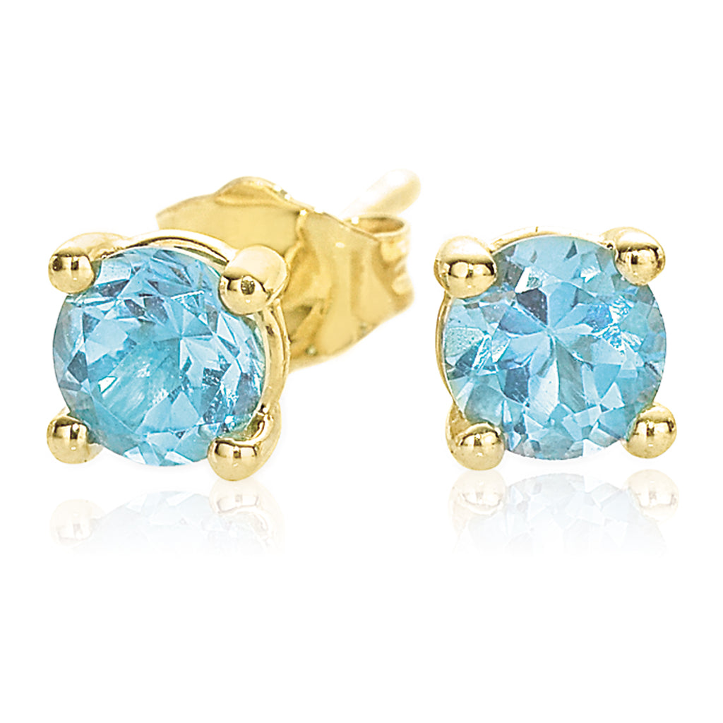 9ct Yellow Gold Round Brilliant Cut 4mm Blue Topaz Stud Earrings