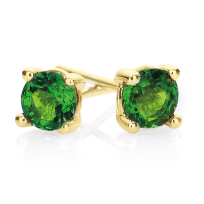 9ct Yellow Gold Round Brilliant Cut 4mm Created Emerald Stud Earrings