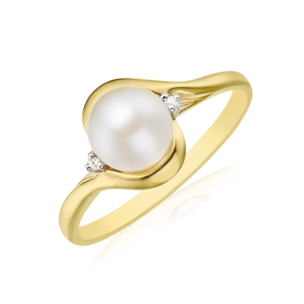 9ct Yellow Gold Freshwater Pearl & Diamond Set Ring