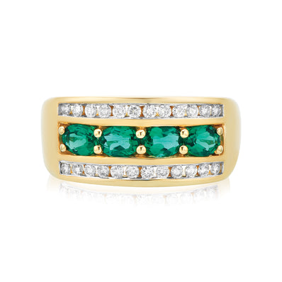 9ct Yellow Gold Round Brilliant Cut Created Emerald with 1/4 CARAT tw of Diamonds Ring