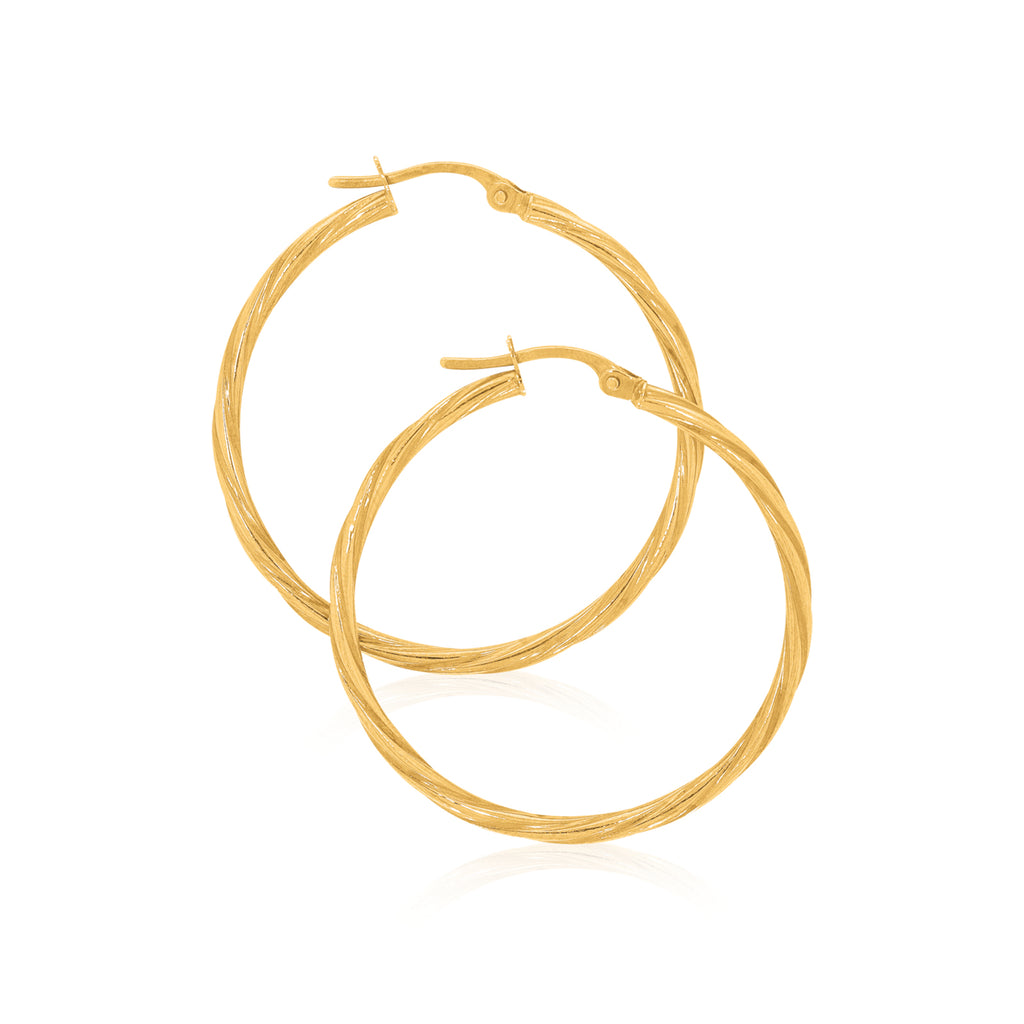 9ct Yellow Gold 30x2 mm Twist  Hoop Earrings