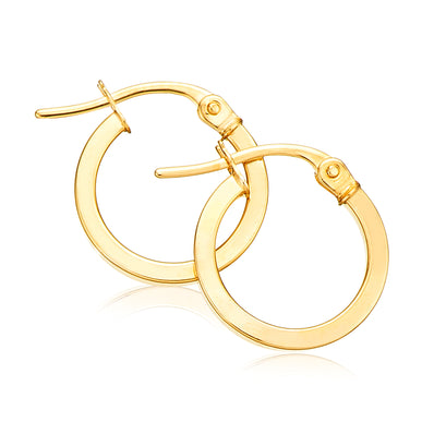 9ct Yellow Gold 10x1mm Square Tube  Hoop Earrings