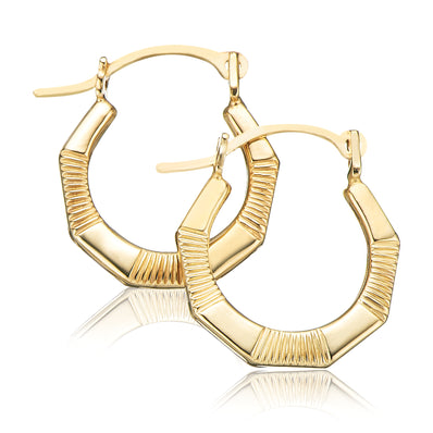 9ct Yellow Gold Pattern  Hoop Earrings