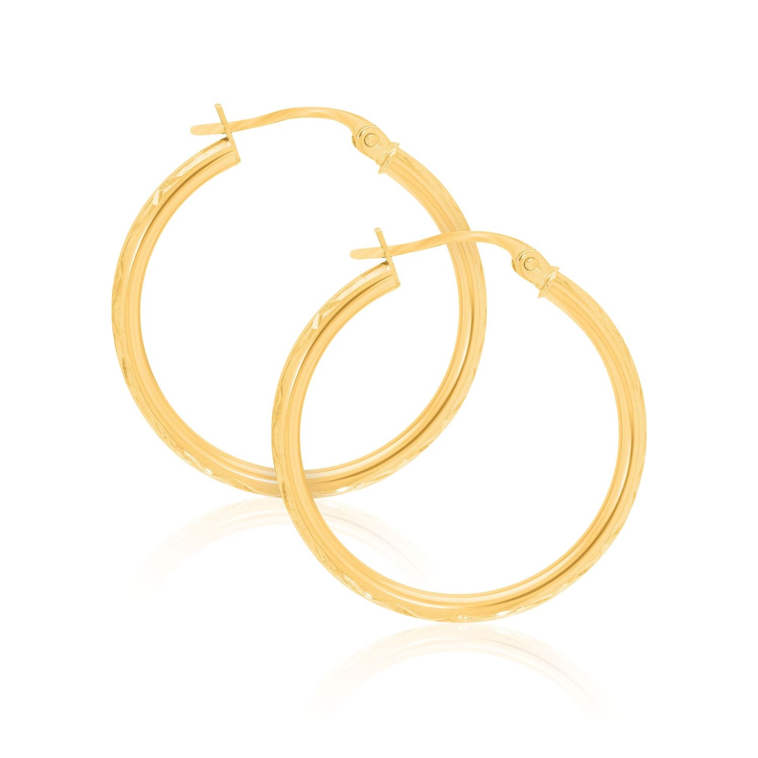 9ct Yellow Gold Diamond Cut Hoop Earrings Zamels