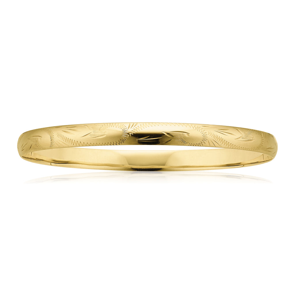 9ct Yellow Gold & Silver-filled 63x6mm Engraved Bangle