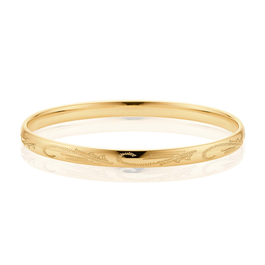 9ct Yellow Gold & Silver-filled 68x6mm Engraved Bangle