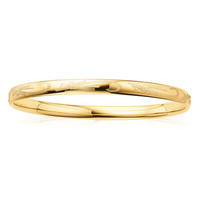 9ct Yellow Gold & Silver-filled 65x6mm Engraved Bangle