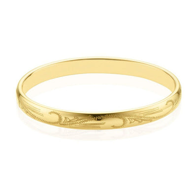 9ct Yellow Gold & Silver-filled 63x8 MM Engraved Bangle