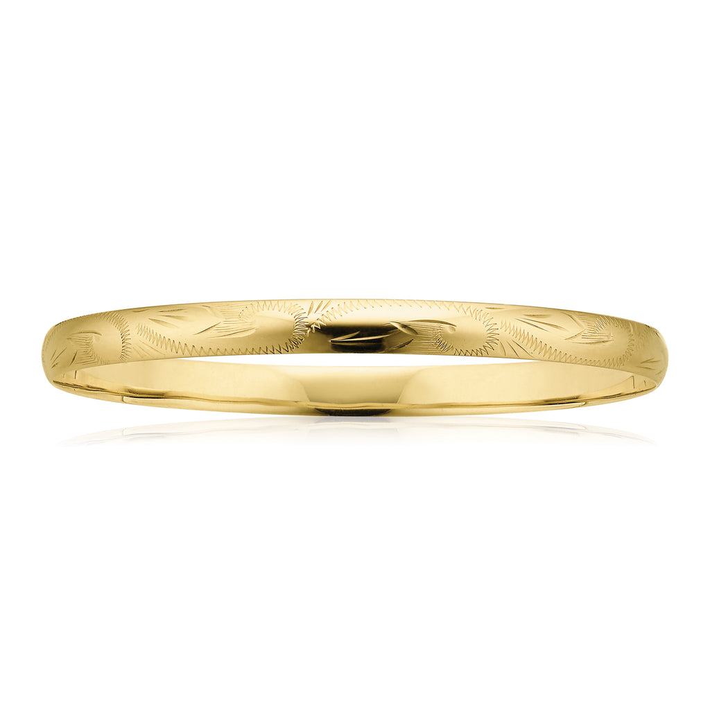 9ct Yellow Gold 65x5mm Solid Engraved Bangle