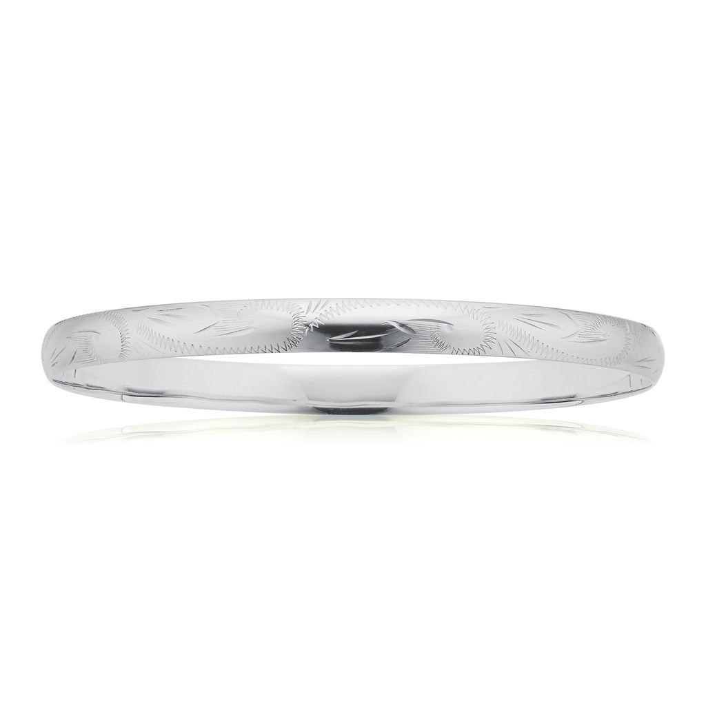 Sterling Silver 65x6mm Engraved Half Round Bangle