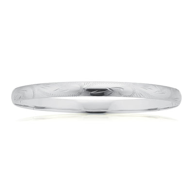 Sterling Silver 65x6mm Engraved Half Round Bangle