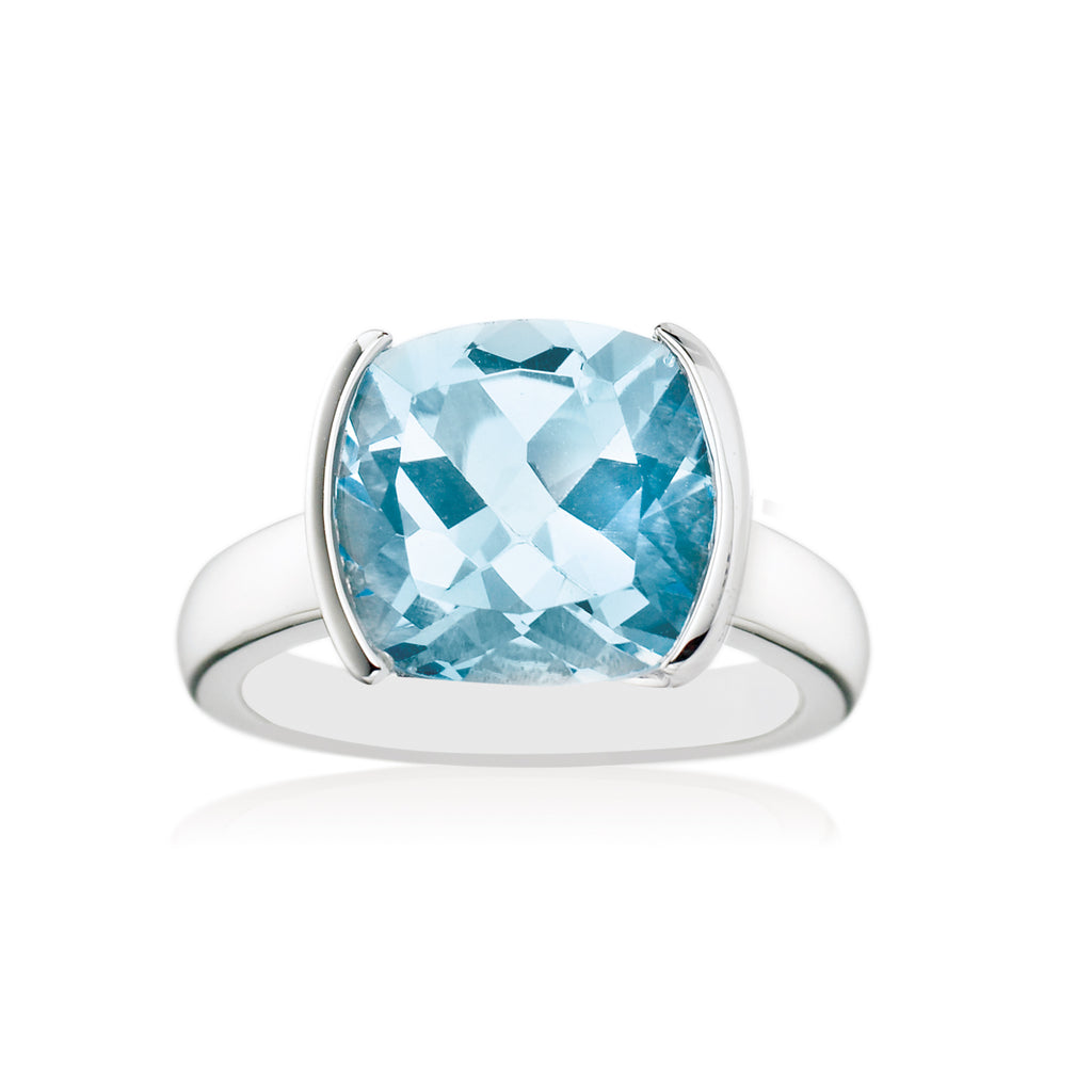 Natural Swiss Blue Topaz Oval Ring 1/6 ct tw Diamonds 10K White Gold | Jared