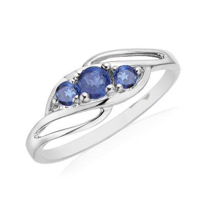 Sterling Silver Round Brilliant Cut Created Sapphire Ring