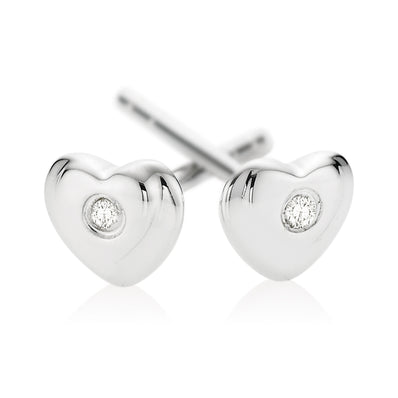 My First Diamond Kids Sterling Silver Diamond Set Heart Stud Earrings