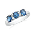 Sterling Silver Oval & Round Brilliant Cut Created Blue & White Sapphire Ring