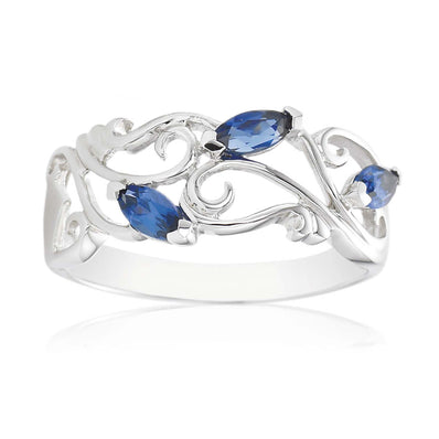 Sterling Silver Marquise Cut Created Sapphire Ring