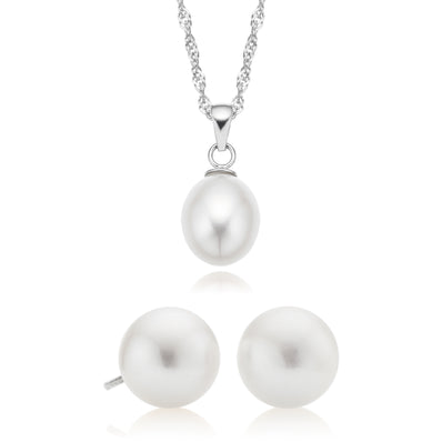 Sterling Silver 9-10mm Fresh Water Pearls Gift Set