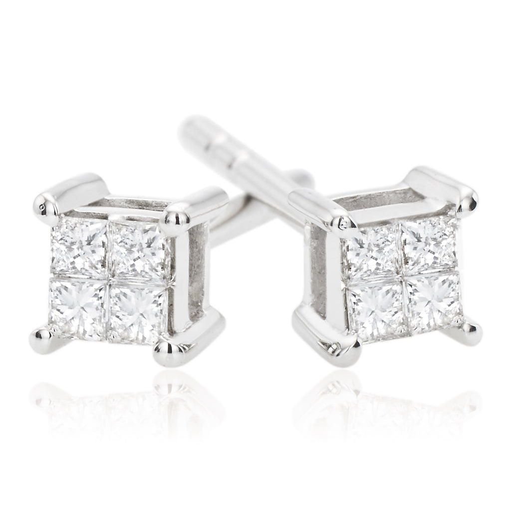 9ct White Gold Princess Cut with 0.15 CARAT tw of Diamonds Stud Earrings