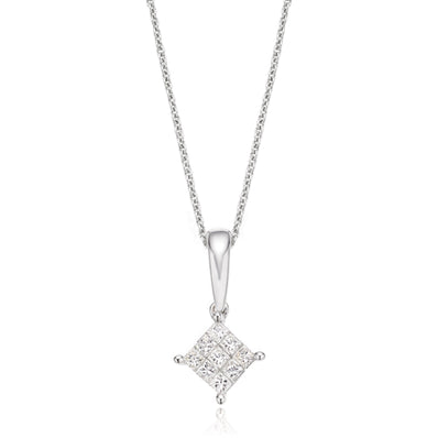 9ct White Gold Princess Cut with 0.15 CARAT tw of Diamond Pendant