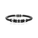 Tensity Stainless Steel and Black Leather 21cm Bracelet