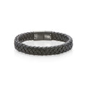 Tensity Stainless Steel and Black Leather 21cm Plaited Bracelet