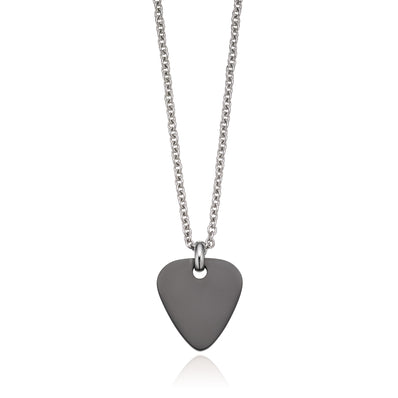 Tensity Stainless Steel Black Guitar Pick Pendant and Chain Necklace
