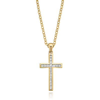 9ct Yellow Gold Round Brilliant Cut Cross with 0.15 CARAT tw of  Diamond Pendant