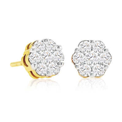 9ct Yellow Gold Round Brilliant Cut with 1/2 CARAT tw of Diamonds Stud Earrings