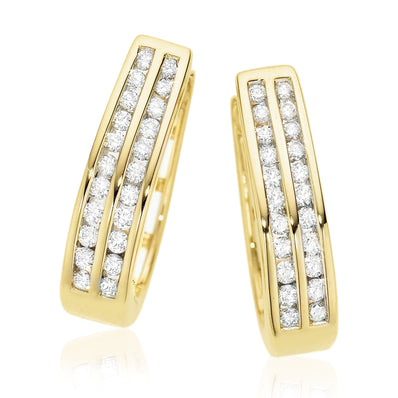 9ct Yellow Gold Round Brilliant Cut with 1/2 CARAT tw of Diamonds Huggie Earrings