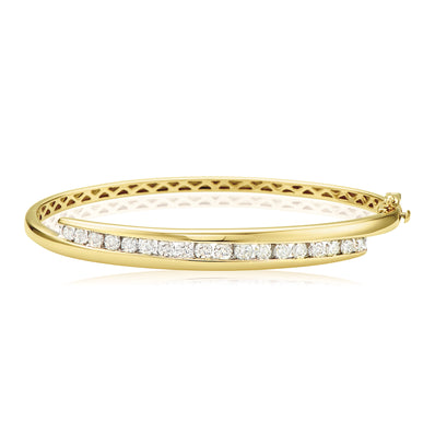 9ct Yellow Gold Round Brilliant Cut with 2 CARAT tw of Diamonds Bangle