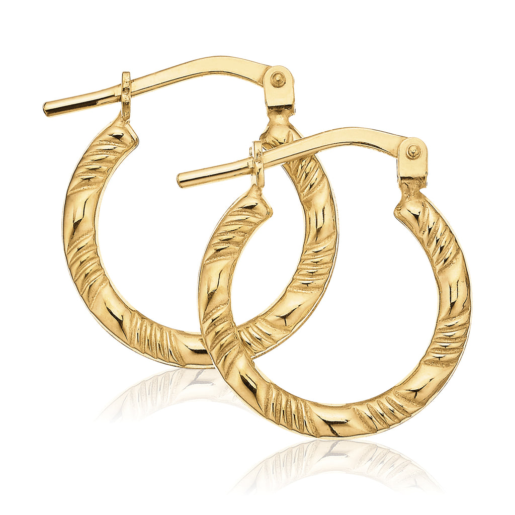 9ct Yellow Gold Silver Filled 10mm Patterned Hoop Earrings – Zamels