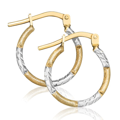 9ct Yellow Gold & Silver-filled 10x2mm Patterned Hoop Earrings