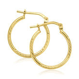 9ct Yellow Gold & Silver-filled 15x1.5mm Diamond Cut  Hoop Earrings
